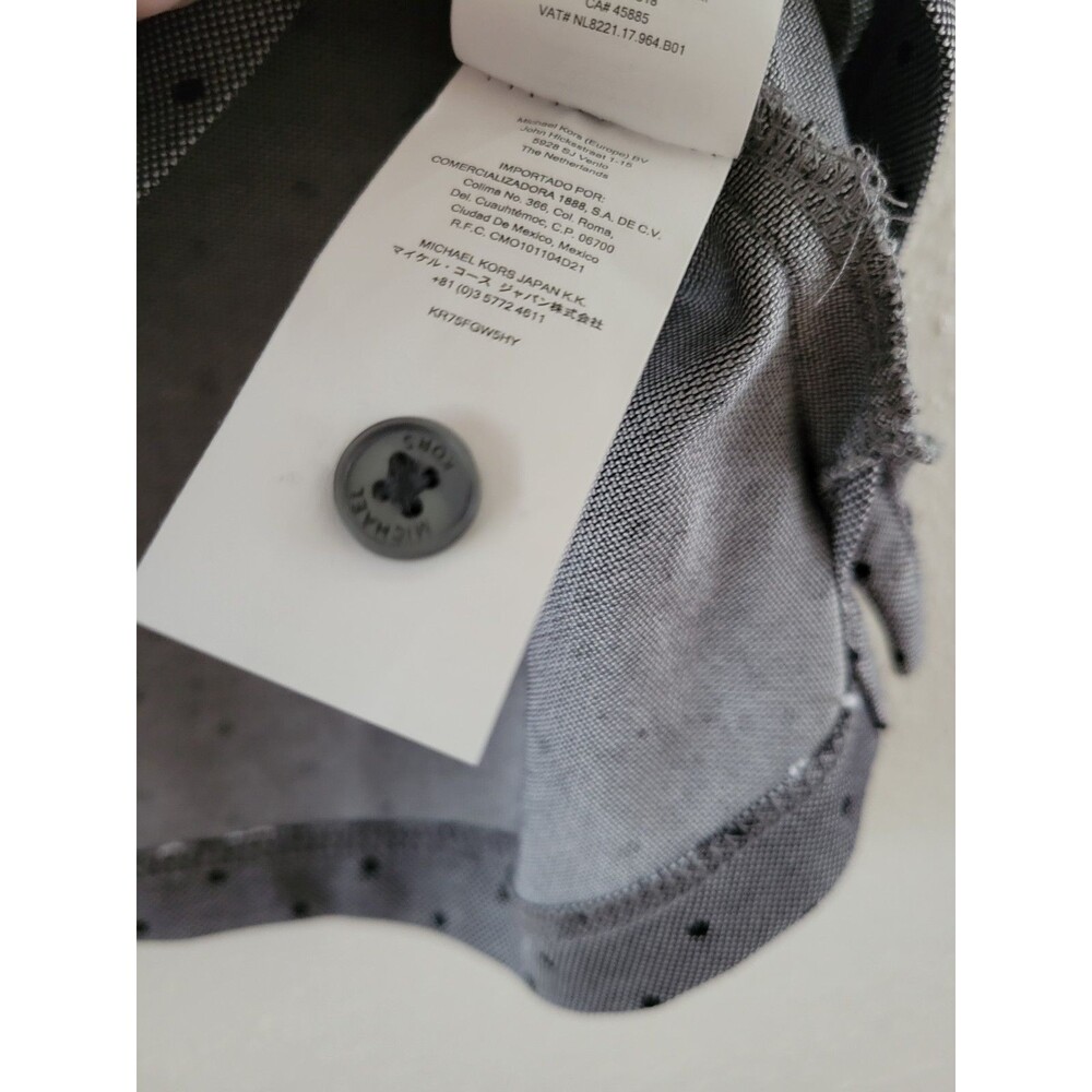 Michael Kors Mens Polo Shirt L Gray Polka Dot Short Sleeve Button Designer NWT - Picture 8 of 13